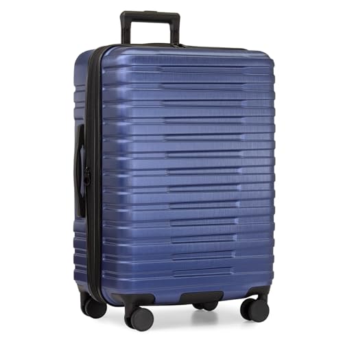 U.S. Traveler Boren Expandable Hardside Rugged Travel Luggage with 8 Spinner Wheels, Navy, Checked-Medium 26-Inch