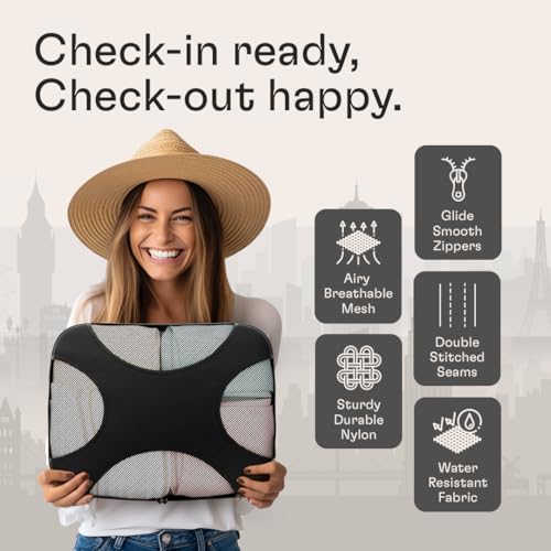 Shacke Packing Cubes for Travel 6 Set - Premium Luggage Organizer Bags - Versatile Travel Organizer for Women and Men - Optimized Packing Bags - Travel Essentials (Pure Black)