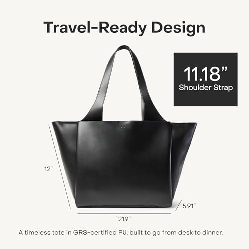 July Juliette Soft Large Tote - Tote Bag for Women with Laptop Sleeve, Detachable Crossbody Strap, Pass-Through Band, Drink Bottle Holder, Modern Tote Bag for Work, Travel, 22L - Black
