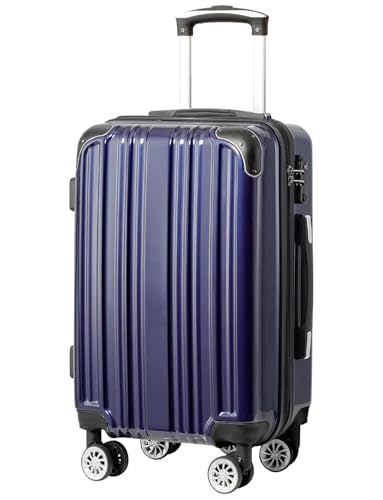Coolife Luggage, Suitcase with Durable and Lightweight, Large Checked Luggage with PC+ABS Hardshell Expandable, Dual Spinner Wheels, TSA Lock, and YKK Zipper(navy new, L(28in))