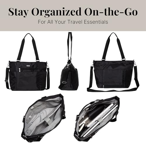 Baggallini Essential Laptop Tote - Work Tote Bag with Laptop Sleeve - Lightweight Travel Crossbody Shoulder Bag for Women, Black