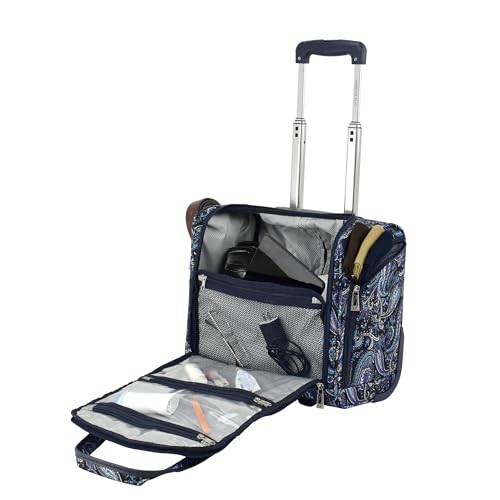 London Fog Mayfair 15 Inch under the Seat Bag, Navy White Paisley