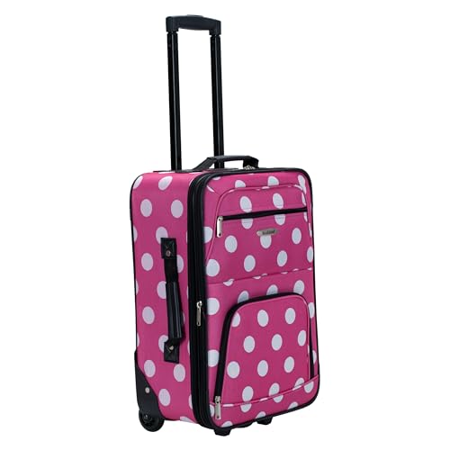 Rockland Fashion Softside 2 Piece Luggage Set, Expandable, (14" Tote/19" Upright), Pink Dot
