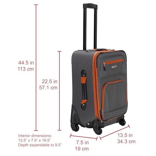 Rockland Pasadena Expandable Spinner Carry-on 19", Charcoal