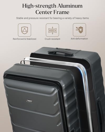 CENSIEN Checked Luggage, 28 Inch Luggage with Spinner Wheels, Large Suitcase with Lightweight PC Hard Shell, Aluminum Frame, Top Opening, YKK Zipper, TSA Lock (Grey, 1PC)