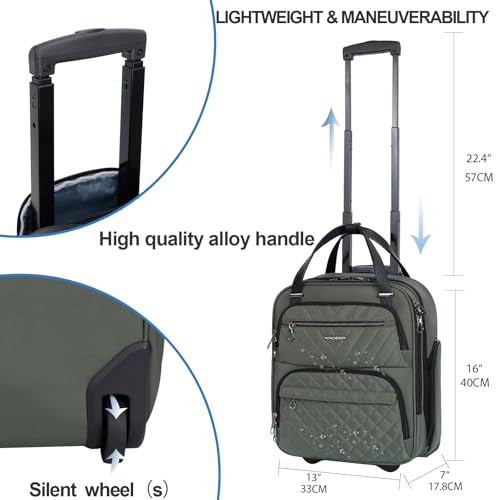 KROSER Carry On Underseat Multi-functional, 16-inch Underseater Lightweight Overnight Suitcase for Women, Army Green