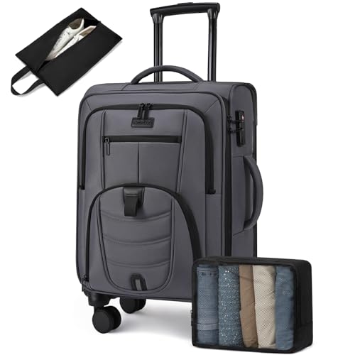 LOVEVOOK Carry On Luggage Airline Approved, Suitcases with Spinner Wheels, Softside Carry-on Luggage with TSA Lock for Men Women Business Trip, Lightweight Large Capacity Luggage for Travel, Grey