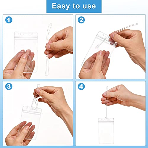 50 Pcs Clear Luggage Tags Bag Tags Holder Identification ID Card Badge Holder with 50 Pcs Clear Luggage Tag Loop Straps for Business Travel and Office Supplies