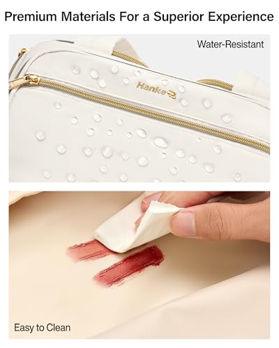 Hanke Travel Toiletry Bag, Lightweight Wide-open Large Toiletry Bags for Women, Dual-Layer Makeup Bag Water-Resistant Cosmetic Travel Bag with Handle for Accessories, Essentials, Off White