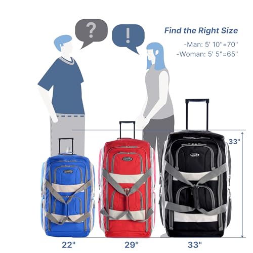 Olympia U.S.A. 22 inch Carry On 8 Pockets Wheeled Rolling Duffel Bag Water Resistant Luggage Lightweight Travel Suitcase with Retractable Handle
