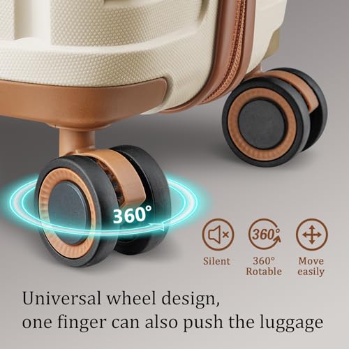 Joyway Luggage Sets 5 Piece PP Hardshell Carry on Suitcase, Travel Lightweight Carry-on with Double Spinner Wheels and TSA Lock, Beige Brown