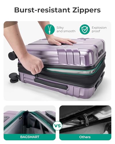 BAGSMART Expandable Carry On Luggage 22x14x9 Airline Approved, 20 Inch Travel Luggage with Spinner Wheels, Lightweight Hard Shell Suitcase Carry on Lavender Purple