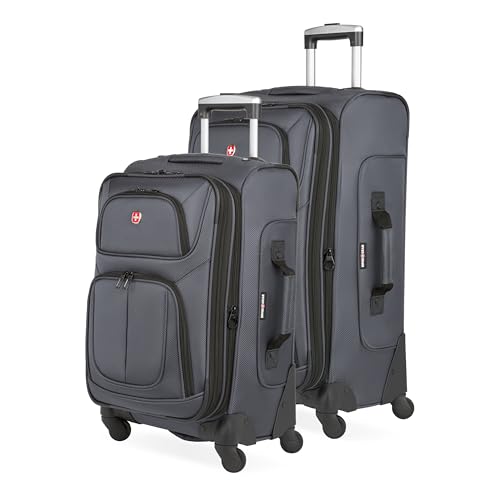 SWISSGEAR Sion Softside Expandable Spinner Luggage Durable Lightweight Travel Suitcase, Dark Grey, 2-Piece Set (Carry-On/Medium)