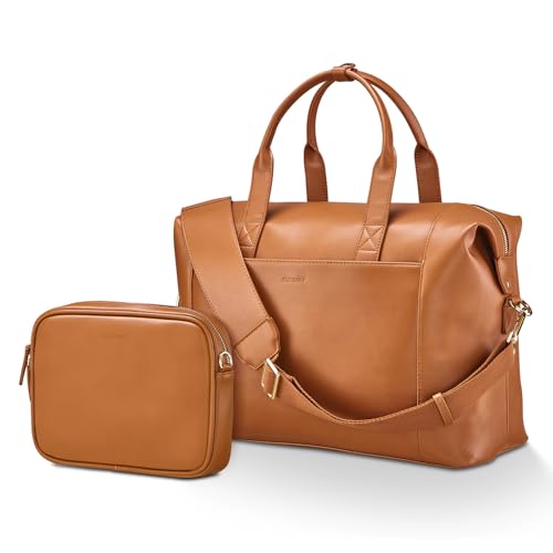Joyway Leather Travel Bag for Men, Travel Duffel Bags for Women，Large Weekender Overnight Bag, Waterproof Carry On Bag Travel Tote Bag Gym Bag with Luggage Strap