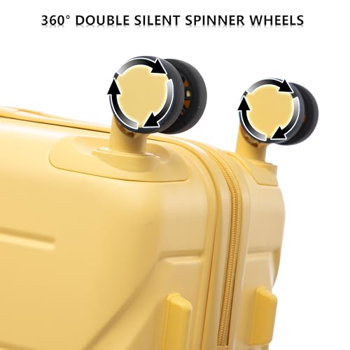 Merax 3 Luggage Sets, ABS Hardside Suitcase Spinner Wheels Durable Lightweight, Light Milky Yellow, 20/24/28 Inch