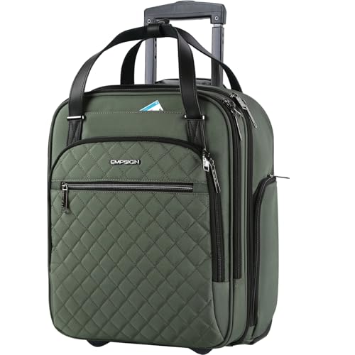 EMPSIGN Underseat Carry On Wheeled - 16" Carry on Bag with Wheels Multi-functional Lightweight Rolling Bag Overnight Weekender Small Suitcase for Women Men Travel Business, Army Green