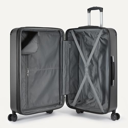 Amazon Basics 3-Piece Luggage Set with Spinner Wheels, Including 22" Expandable Hardside Carry-On Suitcase, 15-inch Tote Bag, and 10-inch Compact Travel Bag, Black