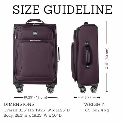 Skyway Epic Softside Large Checked Luggage - Lightweight Suitcase with Wheels | TSA Approved Travel Bag | Spinner Suitcase | Large Luggage Set with Telescoping Handle, 28 inch, Plum