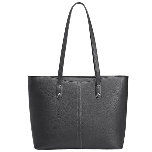 S-ZONE Tote Bag for Women Work Totes Large Vegan Leather Purses and Handbags Women's Shoulder Bag with Luggage Strap for Travel Commuting Office Teacher Black