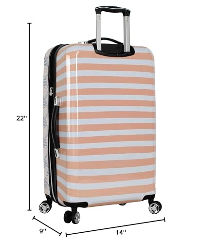 Betsey Johnson Designer 20 Inch Carry On - Expandable (ABS + PC) Hardside Luggage - Lightweight Durable Suitcase With 8-Rolling Spinner Wheels for Women (Chevron Hearts)