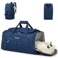 Hanke Expandable Duffle Bag for Travel,3-in-1 Carry On travel Backpack with Shoe Compartment,45L-55L Weekender Bag Travel Tote for Men Women (Blue)