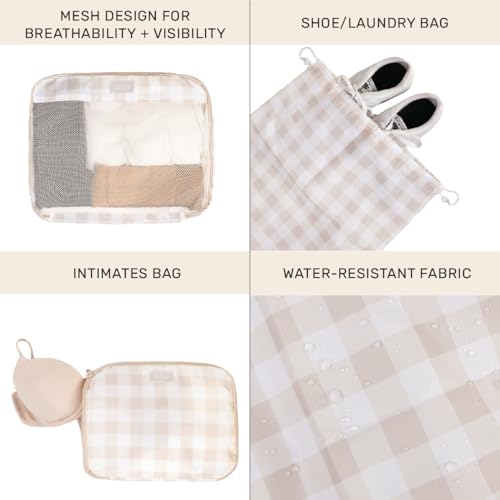 Jadyn Packing Cubes for Travel, 6-Piece Large Packing Cube Organizer Set for Suitcase, Duffel Bag, Luggage, Multiple Sizes Travel Essentials (Beige Gingham)