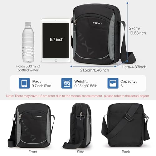 mixi Crossbody Sling Bag for Men Women Lightweight Water Resistant Casual Shoulder Bag for Daily Commute Travel Hiking Daypack, 11 inch Black Gray