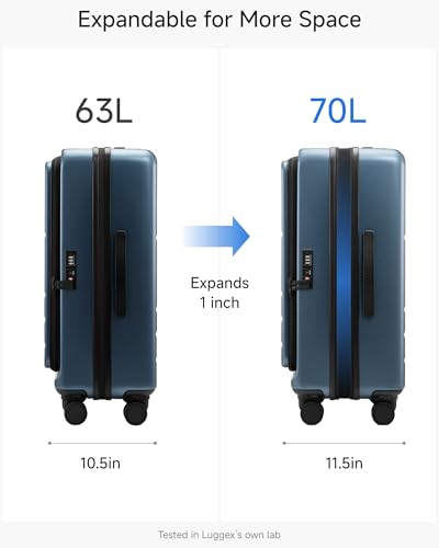 LUGGEX Checked Luggage Top Opening, FLT Expandable Polycarbonate Hard Shell Suitcase with Wheels (FX-Core, Blue, 24 Inch, 63L-70L)