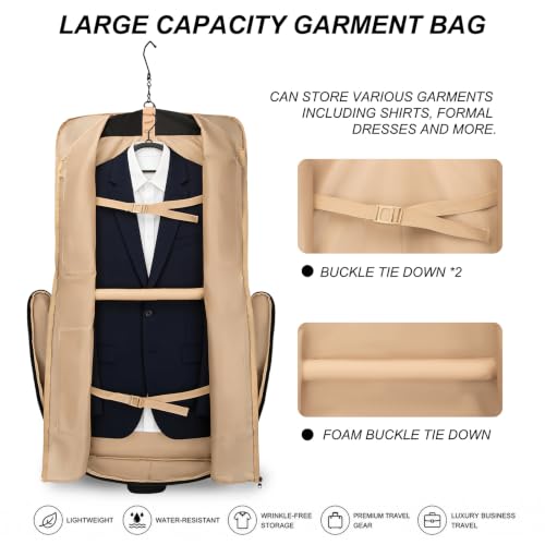 Travel Garment Bag for Women,Lightweight Puffy Carry on Garment Bag for Hanging Clothes,44.7'' Waterproof Travel Suit Bag with Shoulder Strap,2 in 1 Foldable Duffle Bag,Black
