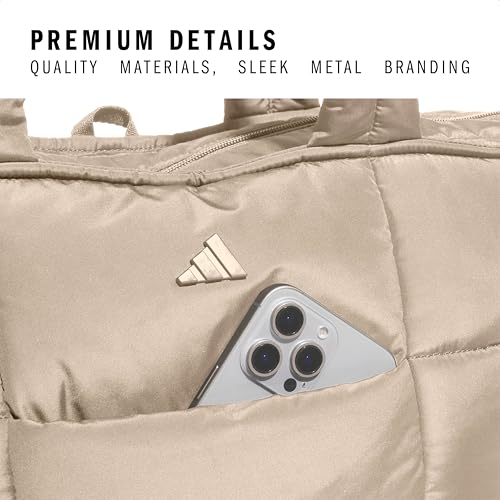 adidas Quilted Tote – Puffer Shoulder Bag, All Me/Crystal Linen Beige, OSFA
