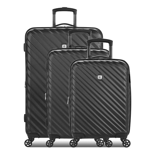 SwissGear Lightweight Expandable Spinner, Black Wave, 3-Piece Set