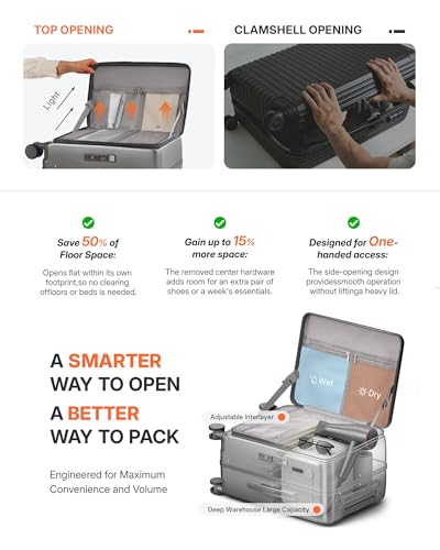 ISLAND ELEPHANT 20 Inch Carry On Luggage with Cup Holder and USB Port, Top Opening Hard Shell Suitcase with TSA Lock, Spinner Wheels, Airline Approved Lightweight, Woman Men Gifts-Grey