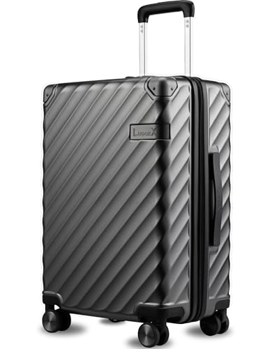 LUGGEX Carry On Luggage for Airplanes, KVC Polycarbonate Hard Shell Suitcase for Travelling (EX-Core, Charcoal Metallic, 21 Inch, 48L)