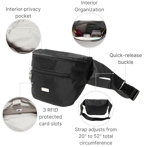Baggallini Essential Belt Bag - 19x6" Crossbody Fanny Pack Waist Pack w/RFID & Adjustable Strap