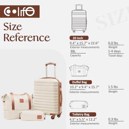 Coolife 3 Piece Luggage Set Carry On Suitcase with Hardside Durable TSA Lock Spinner Wheels (Apricot White, DB/TB/20)