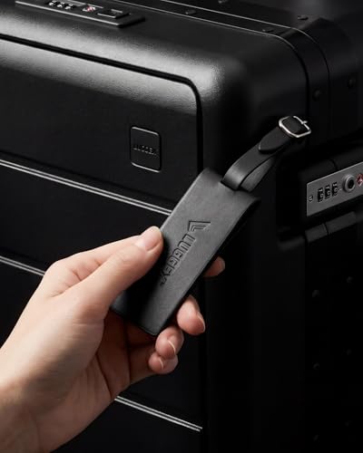 LUGGEX Leather Luggage Tag, Genuine Leather Luggage Tags for Suitcases, Luggage ID Tag with Magnetic Privacy Flap and Adjustable Strap (Black,1 Pack)