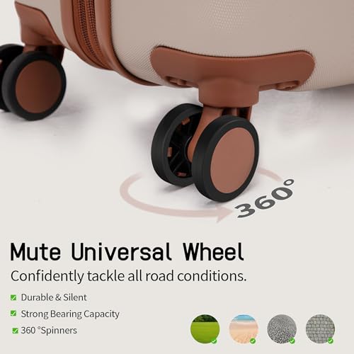 CONCEPTEN Luggage Sets 5 Piece, Expandable Hardside Suitcase with Spinner Wheels, 20/24/28 inch Travel Luggage Set, Lightweight Carry On with TSA Lock (Beige)