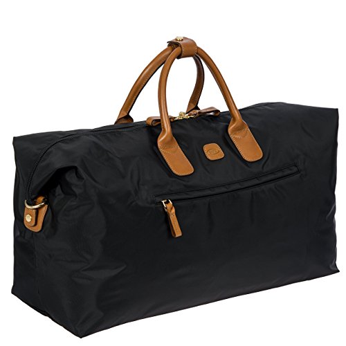 Bric’s X-Travel Deluxe Carry-On Duffel, Lightweight Water-Resistant Weekender with Italian Leather Handles, Removable Inner Pocket and Luggage Pass-Through for Versatile 2-in-1 Travel – Black