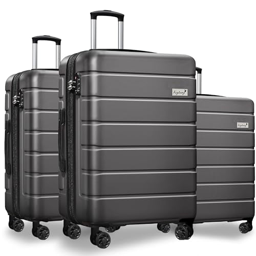 KEYTANG 3-Piece Hardshell Luggage Set(20/24/28), Lightweight Expandable Suitcase with TSA Lock and Double Spinner Wheels, 20% Expansion for Extra Packing, Carry-On and Checked Bags, Grey