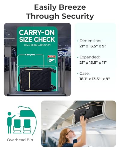 BAGSMART Carry On Luggage 20 Inch,Softside Expandable Suitcase with Spinner Wheels, Luggage 22x14x9 Airline Approved Rolling Lightweight Suitcases for Women Men, Compact Carry-On (Black)