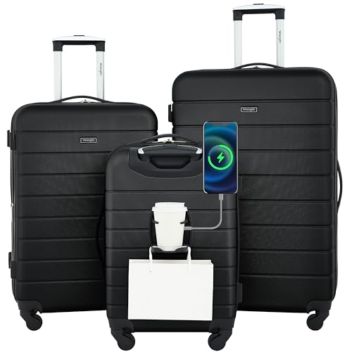 Wrangler Smart Spinner Hardside Luggage, 3 Piece Set, Black