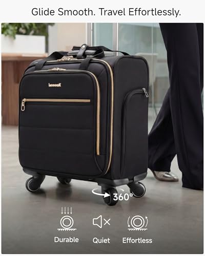 LUGGEX Rolling Laptop Bag with Wheels, 17.3" Soft Sided Laptop Rolling Briefcase with 4 Spinner Wheels - Lightweight Carry On for Business Travel Overnight (UDS-Core, Black, 18 Inch)