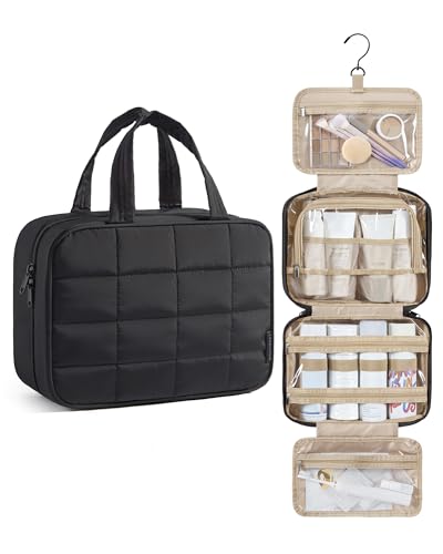 BAGSMART Travel Toiletry Bag for Womne, Hanging Travel Bag for Toiletries, Puffy Makeup Cosmetic Bag Organizer, Carry-on Travel Accessories Essentials, Black