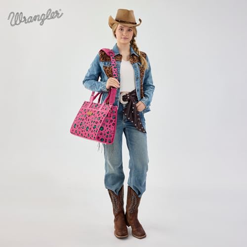 Wrangler Laptop Bag 15.6 Inch Large Tote Bag with Compartments Leopard Womens Computer Bags Briefcase Bags for Work with Detachable Guitar Strap Multi-Pocket Structured Convertible Purse WG436-8119HPK