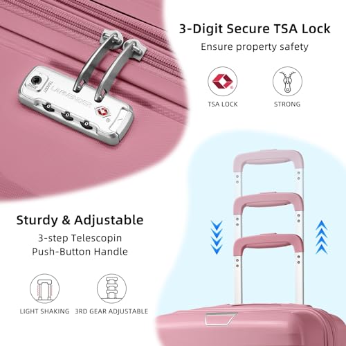 LARVENDER Luggage Sets 3 Piece with Duffel Bag Hardside PP Carry On Suitcase with 360° Spinner Wheels TSA Lock Luggage Sets for Women, Pink