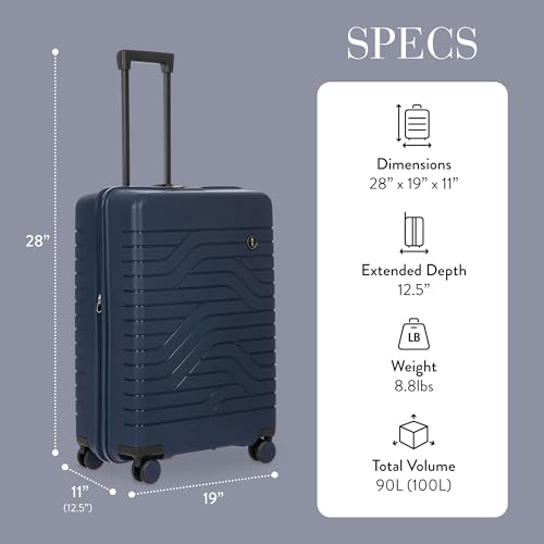 Bric's B|Y Ulisse Checked Luggage with Spinner Wheels – Expandable Lightweighted Hard Shell Suitcase, TSA Combination Lock - Removeable Wash Bag Included - 28 Inch, Ocean Blue