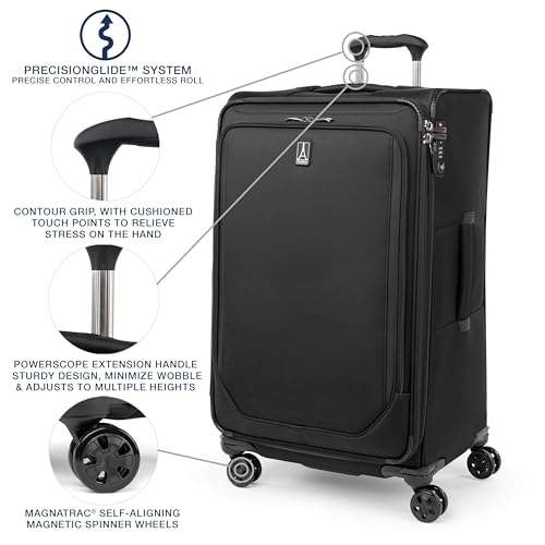 Travelpro Crew Classic Lightweight Softside Expandable Checked Luggage, 8 Wheel Spinner Suitcase, TSA Lock, Men and Women, Checked Large 29-Inch, Black