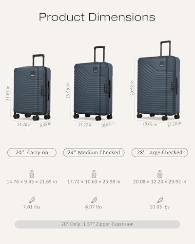 Coolife Luggage 3 Piece Set Hardside Lightweight Suitcases: Upgraded Durable PC Travel Luggage with Dual Spinner Wheels & TSA Lock, 20/24/28 (20'' Expandable Only), Navy