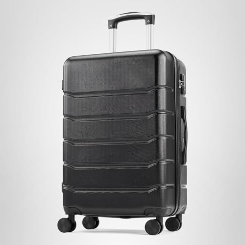 OLIXIS 24 Inch Luggage, Hardside Suitcase with Spinner Wheels, Lightweight ABS Hard Shell Checked Luggage, TSA Approved Lock, Expandable Medium Suitcase for Travel & Business–Black