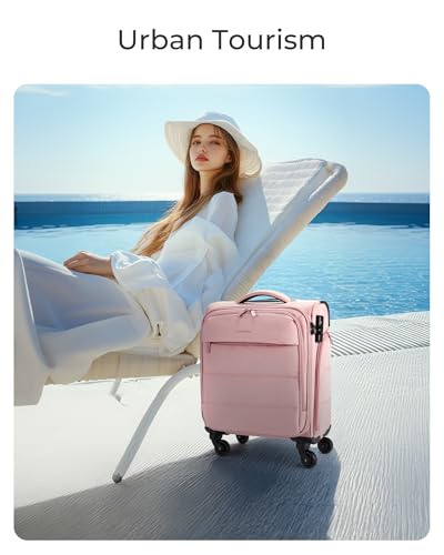 BAGSMART Underseat Carry on Luggage with Wheels, Soft Underseat Travel Luggage with PVC Wet/Dry Pockets, Lightweight Soft Personal Item Suitcase for Short Trip, Pinkish Purple